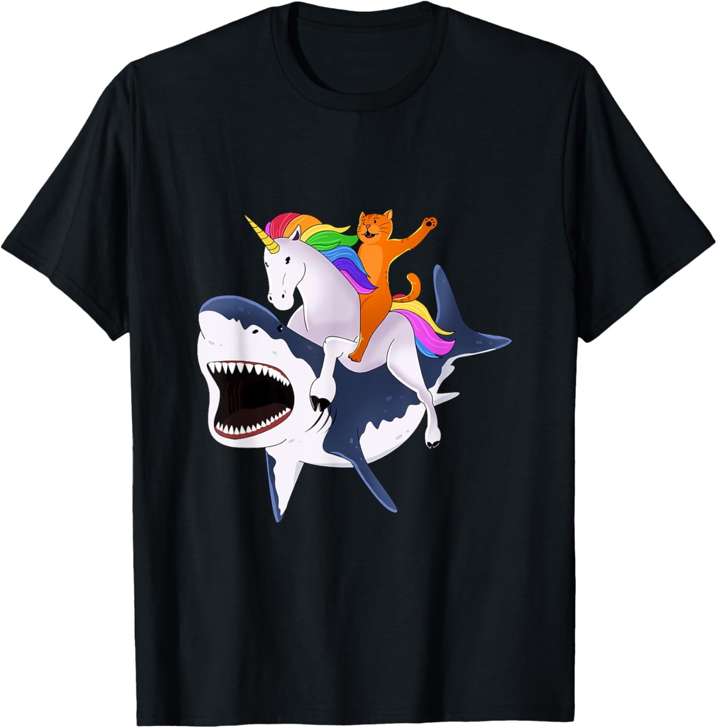 Cat Riding Unicorn Riding Shark Gift T-Shirt T-Shirt