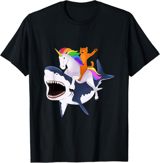 Cat Riding Unicorn Riding Shark Gift T-Shirt T-Shirt