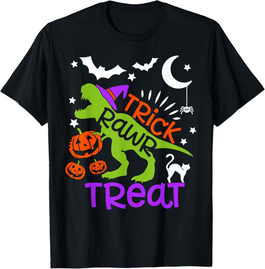 T rex Trick Rawr Treat Halloween Dinosaur Toddler Boys Kids T-Shirt