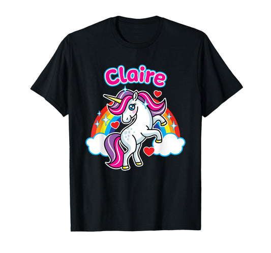 Claire Custom Girls Name Personalized Design Unicorn Party T-Shirt