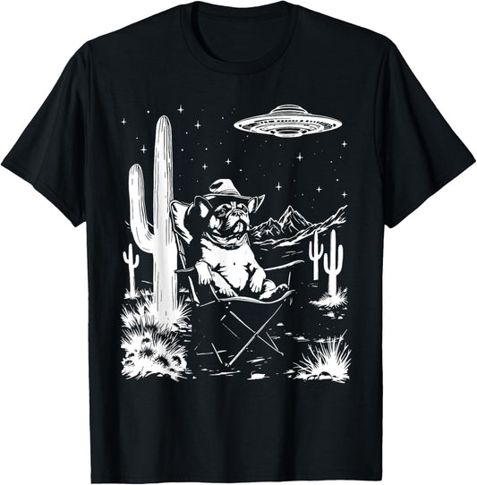 French Bulldog Frenchie Cowboy Hat Vintage UFO Western Funny T-Shirt