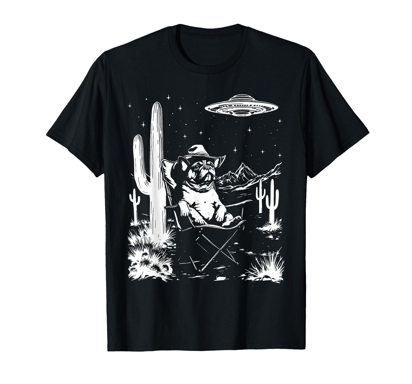 French Bulldog Frenchie Cowboy Hat Vintage UFO Western Funny T-Shirt