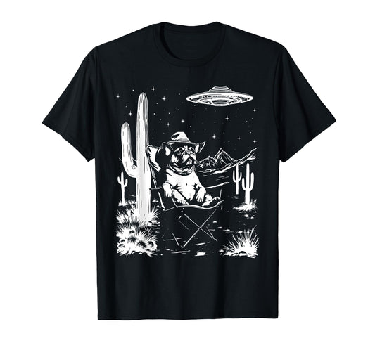 French Bulldog Frenchie Cowboy Hat Vintage UFO Western Funny T-Shirt