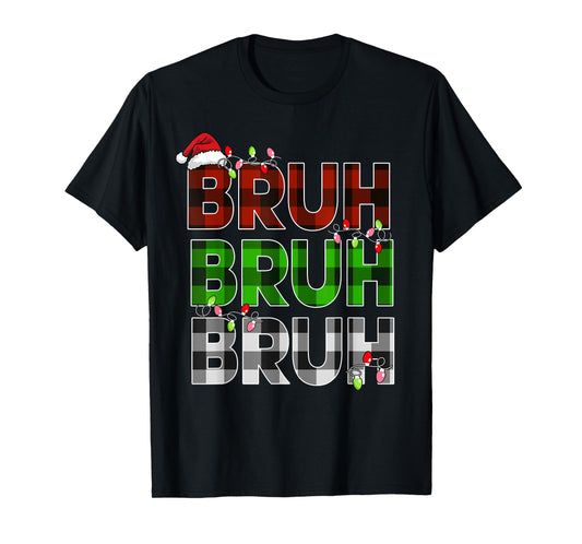 Bruh Bruh Bruh Xmas Lights Teens Girls Boys Christmas Plaid T-Shirt