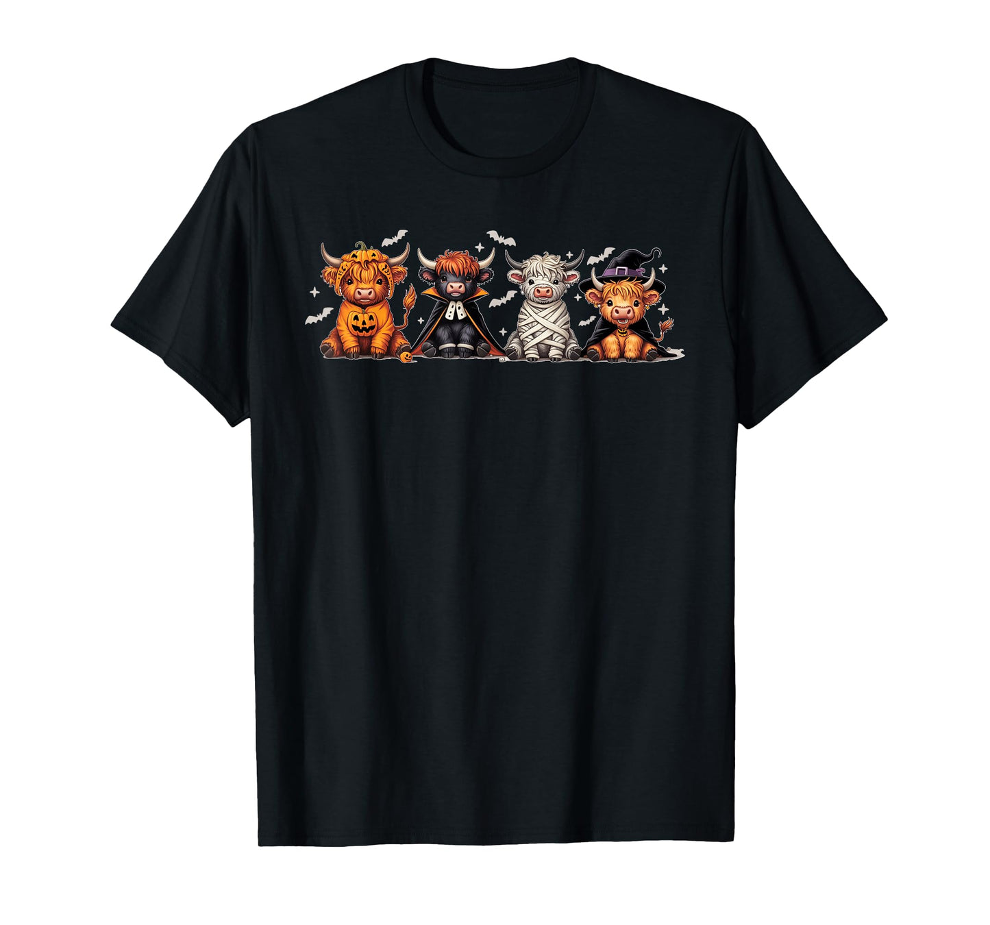 Spooky Halloween Highland Cow Counted Cross Stitch Pattern T-Shirt