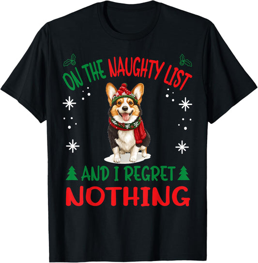 Cute Cardigan Welsh Corgi Dog Christmas On The Naughty List T-Shirt