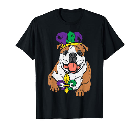 Jester English Bulldog Mardi Gras Funny Dog Men Women Kids T-Shirt