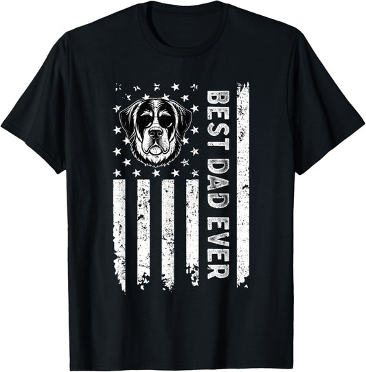 Best St. Bernard Dog Dad Ever Fathers Day USA Flag T-Shirt