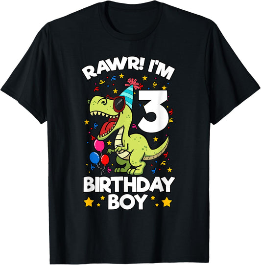 Rawr! I'm 3 Birthday Boy Dinosaur T-rex Themed 3rd Birthday T-Shirt