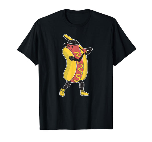 Comic Hot Dog Playing Baseball for Men Women Children T-Shirt