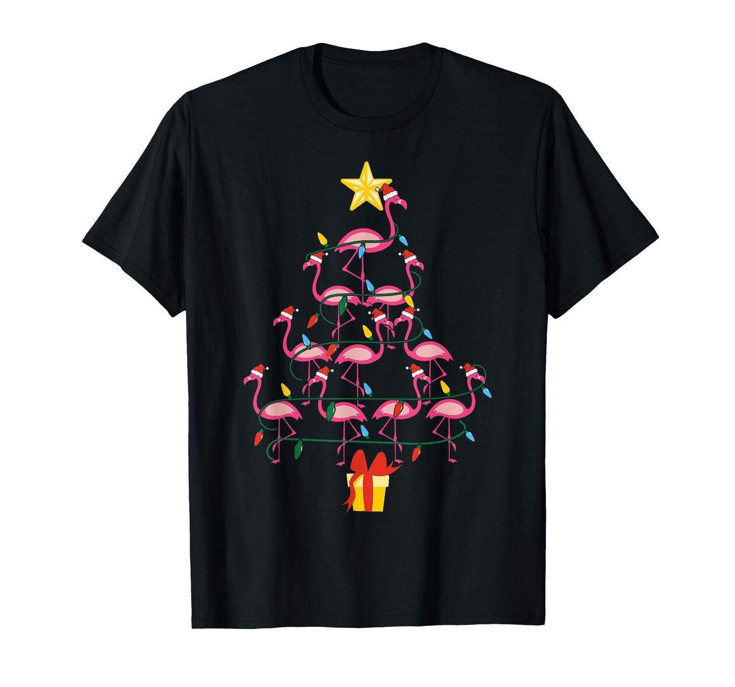 Merry Christmas Hat Santa Flamingo Light Snow Xmas Pajamas T-Shirt