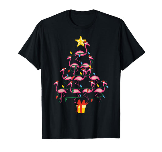 Merry Christmas Hat Santa Flamingo Light Snow Xmas Pajamas T-Shirt