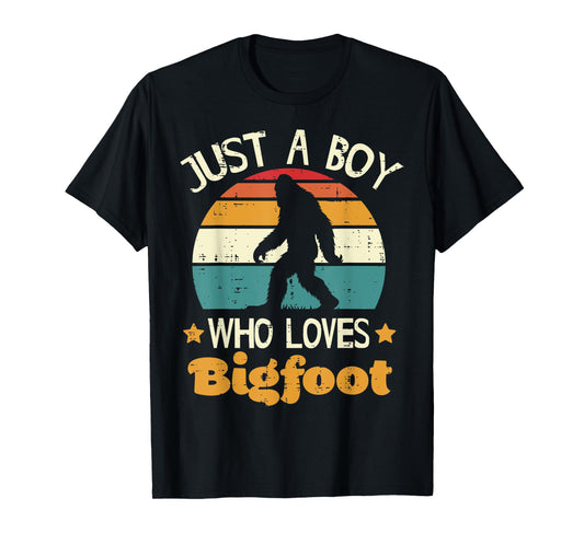 Just Boy Who Loves Bigfoot Retro Sasquatch Boys Kids Men T-Shirt