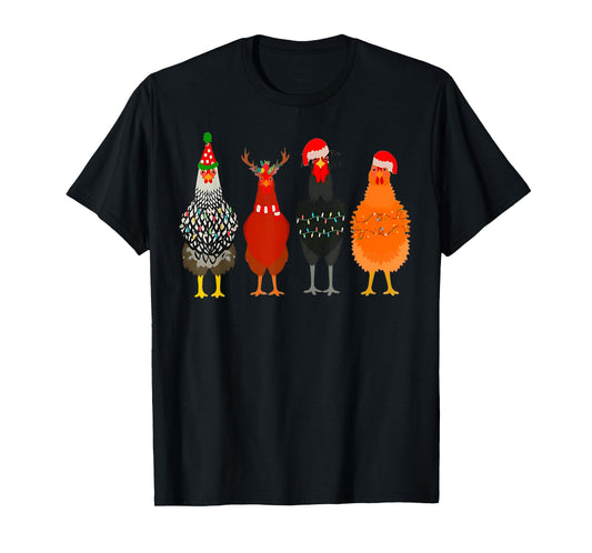Cute Christmas Chickens Santa Farm Chickens Animals Pajamas T-Shirt