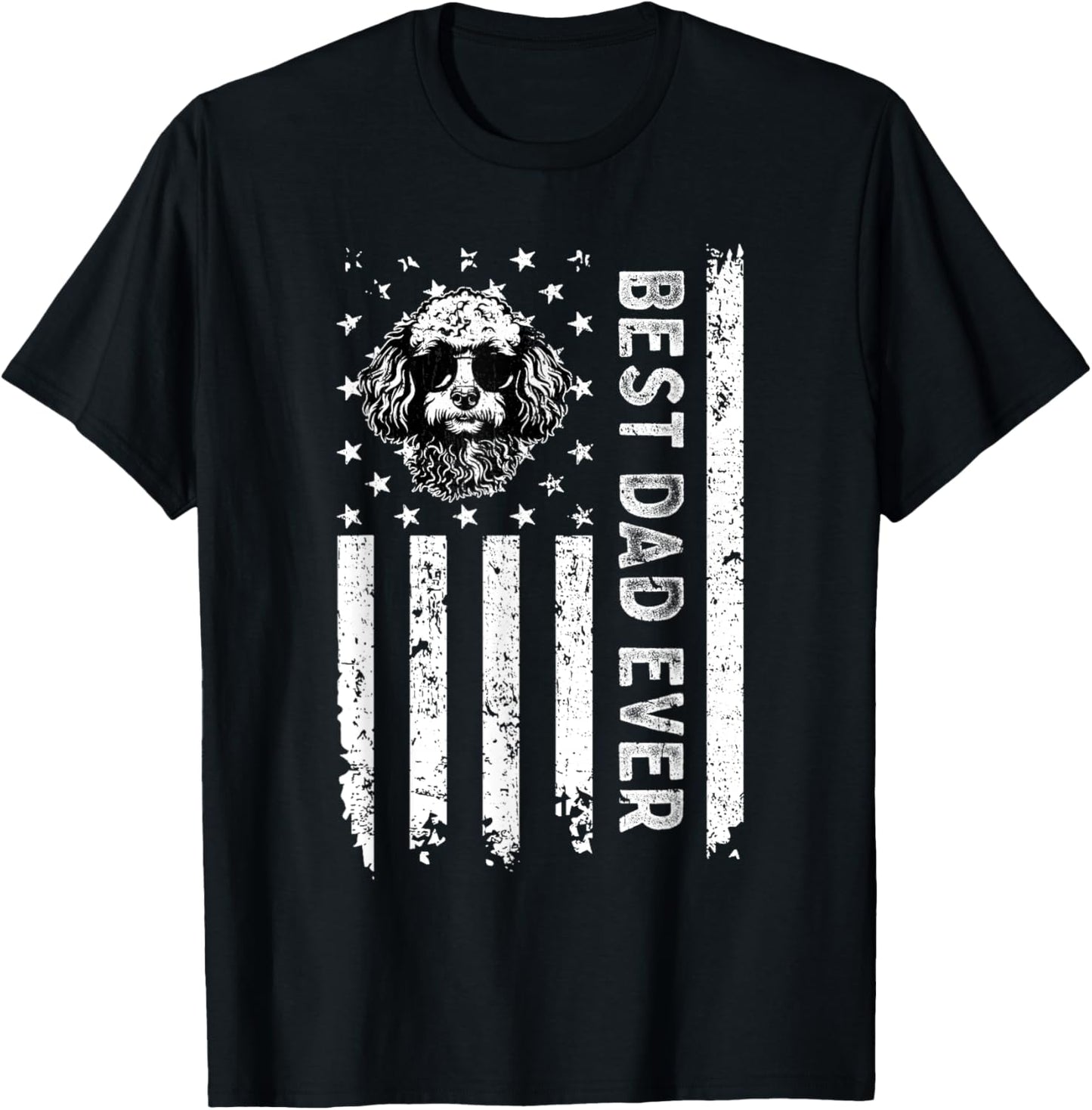 Best Miniature Poodle Dog Dad Ever Fathers Day USA Flag T-Shirt