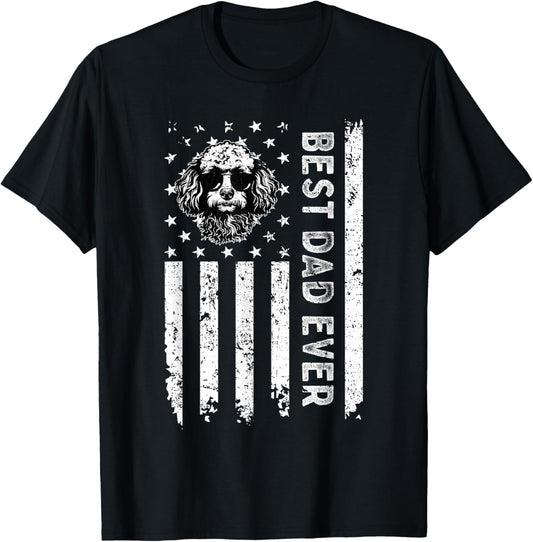 Best Miniature Poodle Dog Dad Ever Fathers Day USA Flag T-Shirt