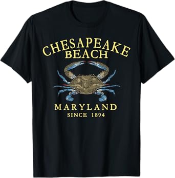 Chesapeake Bay Maryland Blue Crab Arched Yellow Letters T-Shirt