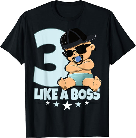 Baby 3rd Birthday Boy Girl 3 Years Like a Boss Kids T-Shirt