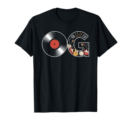 Old School OG Tshirt Hip Hop Vinyl CDs Tapes 80s 90s Retro T-Shirt
