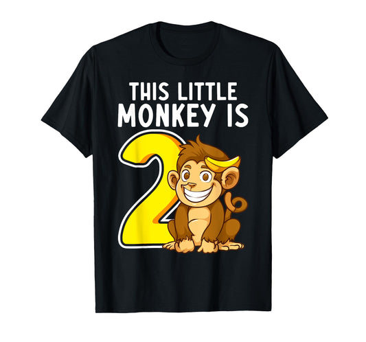 This Little Monkey Is 2 Years Old Kid 2nd Birthday Monkeys T-Shirt