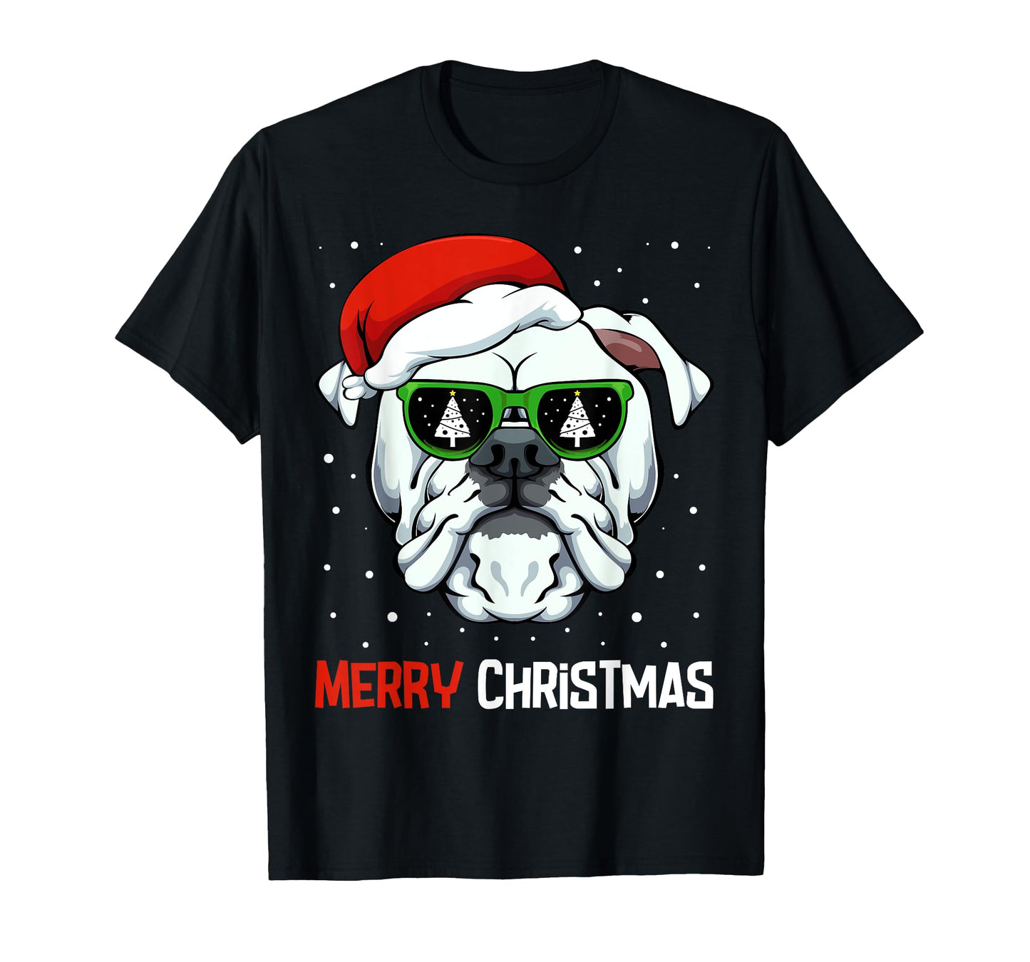 English Bulldog Merry Christmas Pajama Cute Dog Santa Hat T-Shirt