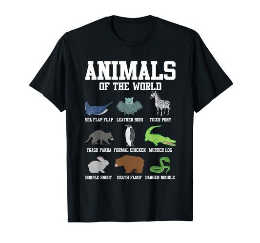 Snake raccoon penguin crocodile Pun Animals of the World T-Shirt