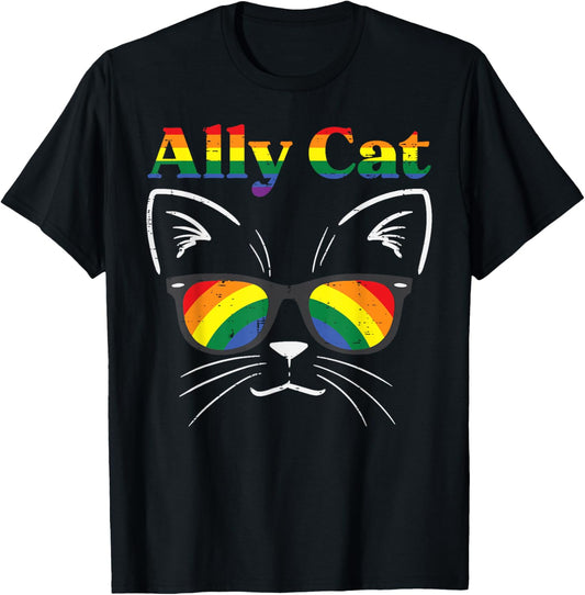 Ally Cat Sunglasses Gay Rainbow Pride LGBT Support Men Women T-Shirt