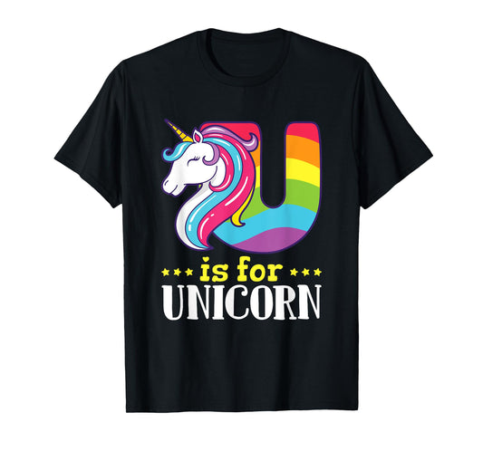 U Is for Unicorn Cute Alphabet Rainbow T-Shirt