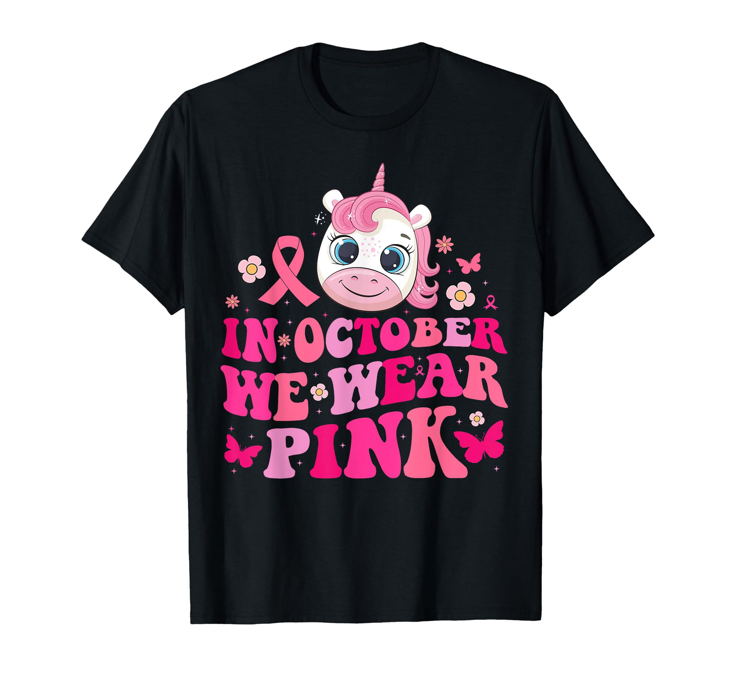 In October We Wear Pink Unicorn Breast Cancer Awareness Kids T-Shirt