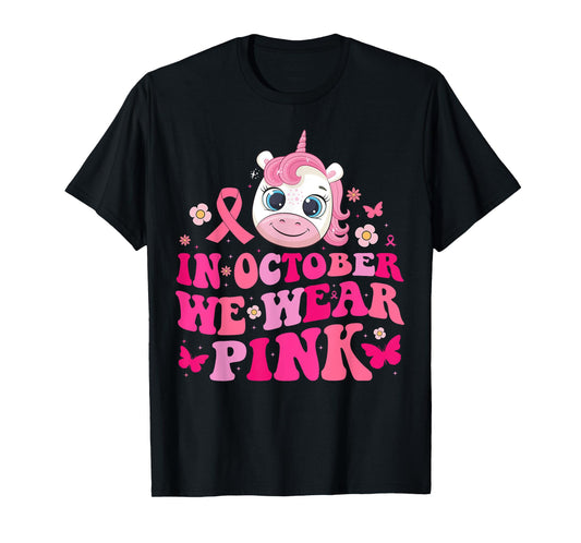 In October We Wear Pink Unicorn Breast Cancer Awareness Kids T-Shirt