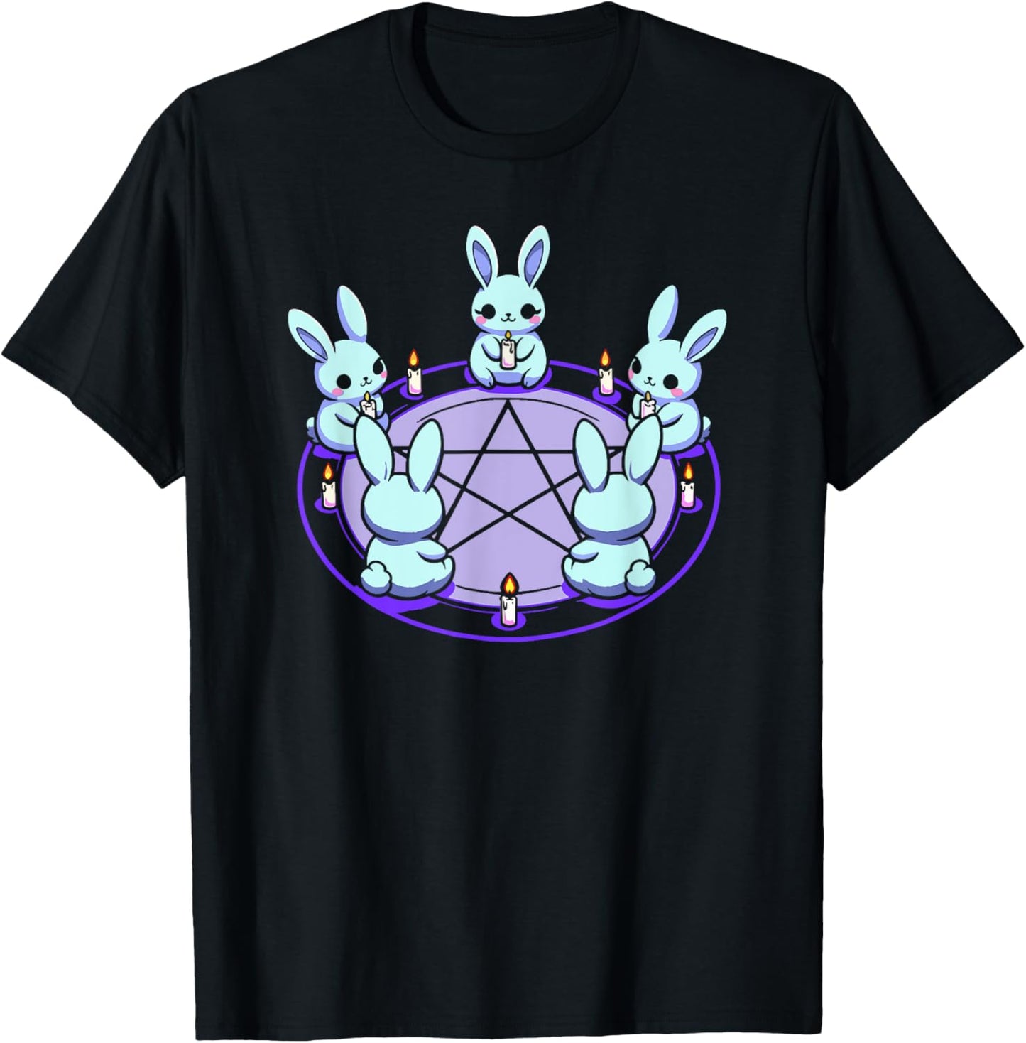 Bunnies Alternative Alt Summoning Demons Circle Bunny Rabbit Blue Pentacle Pentagram Pastel Goth Dark Humor T-Shirt, Small