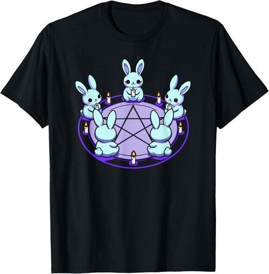 Bunnies Alternative Alt Summoning Demons Circle Bunny Rabbit Blue Pentacle Pentagram Pastel Goth Dark Humor T-Shirt, Small