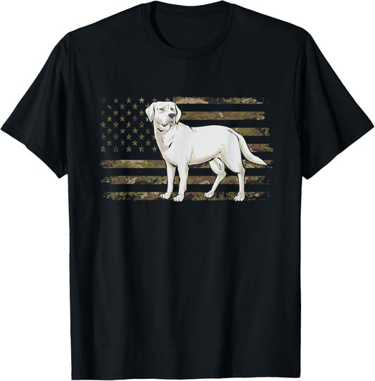 White Lab American Flag White Labrador Retriever T-Shirt