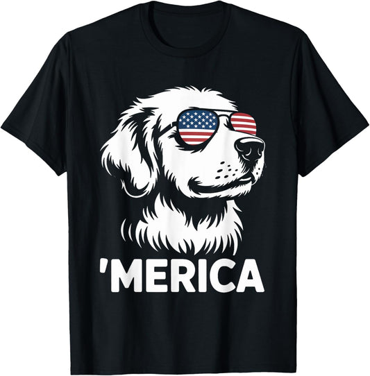 Golden Retriever 4th Of July Merica Patriotic American Flag T-Shirt