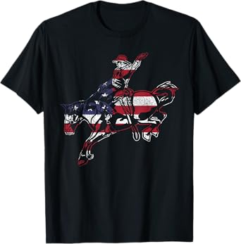 Fourth 4TH of July Horse Cowboy American Flag USA Patriotic T-Shirt