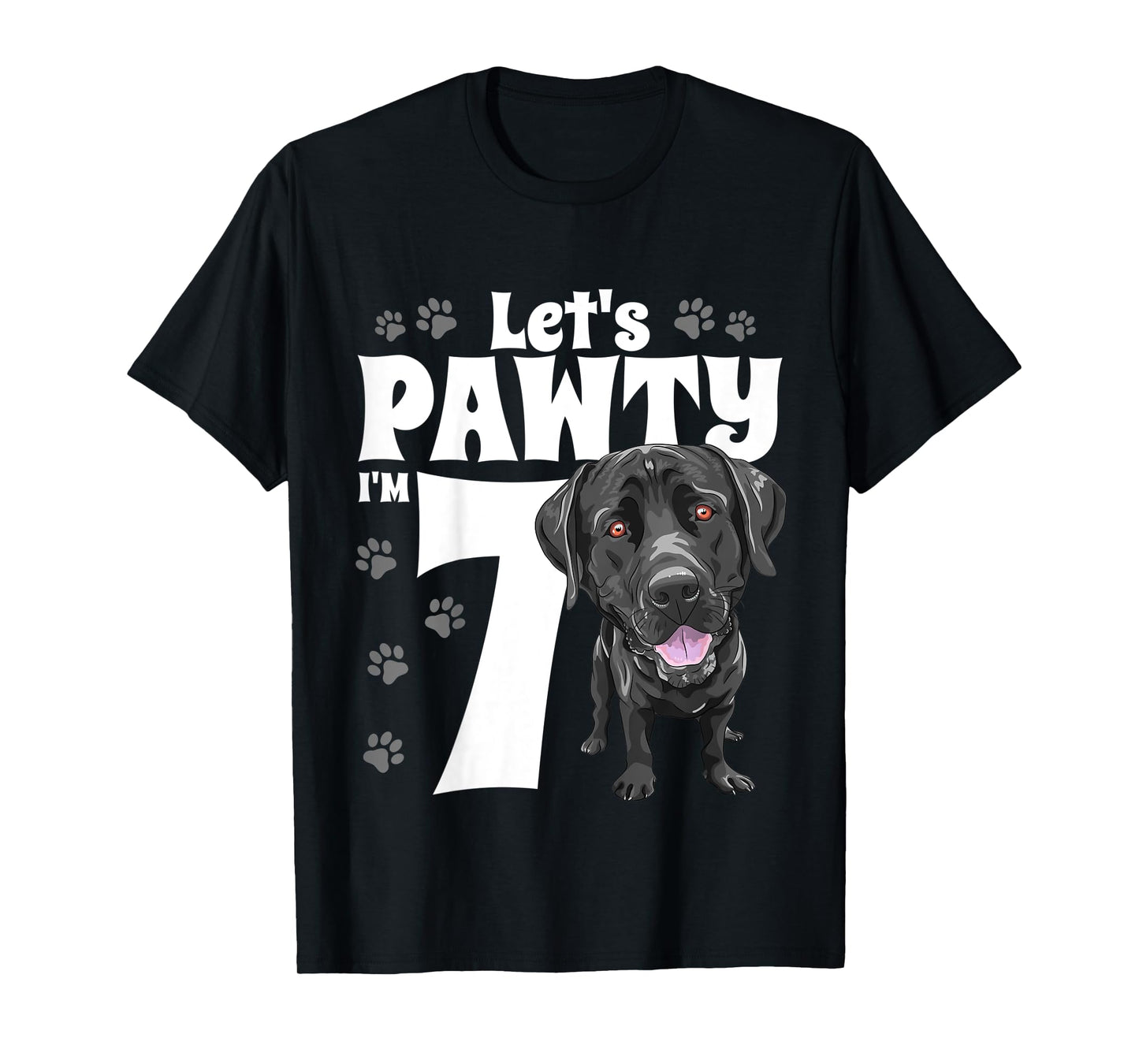 7 Year Old Black Lab Dog Birthday Pawty Labrador 7th Gift T-Shirt for Kids