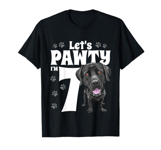 7 Year Old Black Lab Dog Birthday Pawty Labrador 7th Gift T-Shirt for Kids