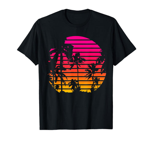 1980's Summer Tropical Beach Palm Tree Sunset T-Shirt for Men Women Girls Kids