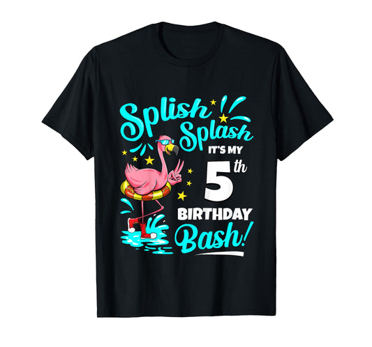 5th Birthday Flamingo 5 Years Old Pool Party Summer T-Shirt
