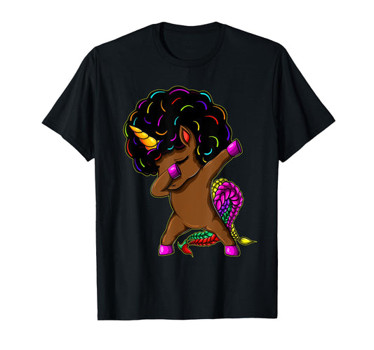 Dabbing Unicorn Afro Natural Hair Black Girl Unicorn T-Shirt