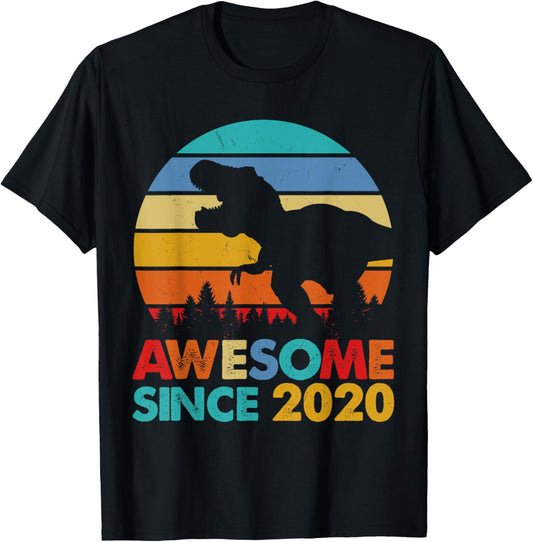 4 Years Old Boy 4th Birthday Dinosaur Awesome Since 2020 T-Shirt