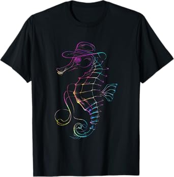 Colorful Seahorse with Hat Rainbow Vibe T-Shirt