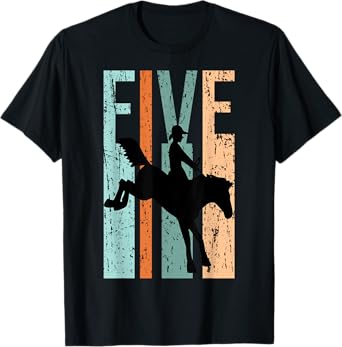 5th Birthday Kids Retro Rodeo Horse Lovers Cowboys Rider T-Shirt