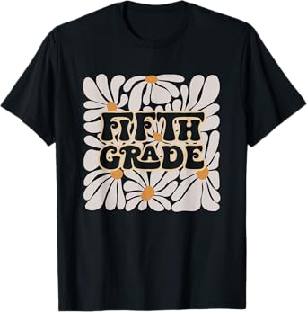 Retro Flower Power Squared Fifth 5th Grade Back To School T-Shirt