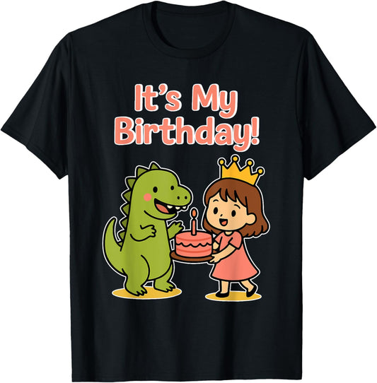 Kids Party It's My Birthday Cute Girl And Dinosaur T-Shirt