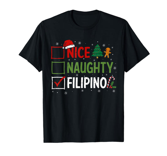 Naughty Nice Filipino Christmas Pajamas Santa Claus Xmas T-Shirt