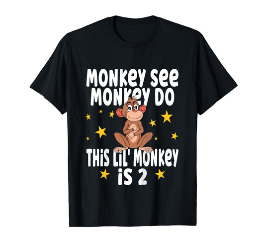 Kids Monkey See Monkey Do This Lil Monkey Is 2 Birthday Party T-Shirt