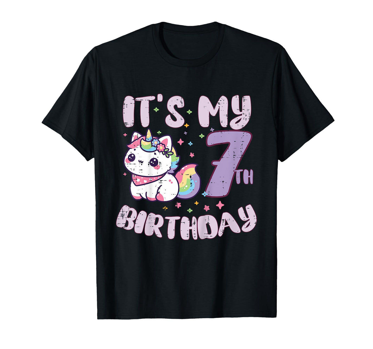 Its My 7th Birthday Unicorn Cat 7 Year Old Bday Girls Kids T-Shirt