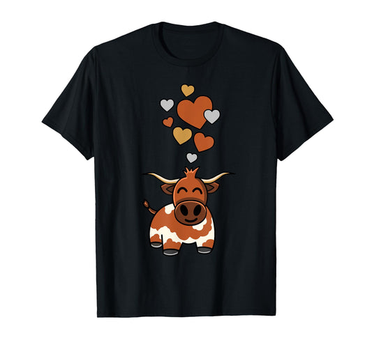 Cute Longhorn Cow With Hearts T-Shirt