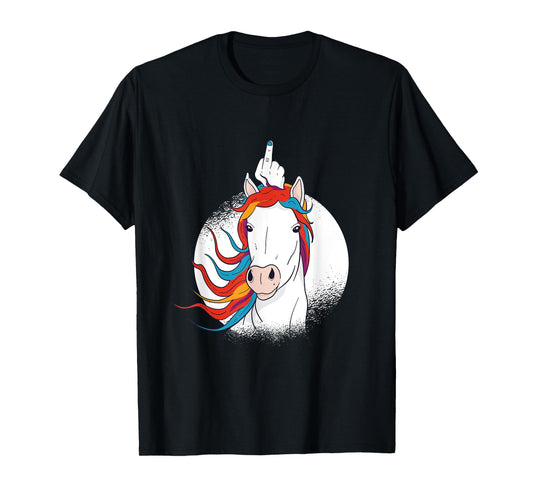 Crude Humor Funny Unicorn Middle Finger Sarcasm Adult Fun T-Shirt